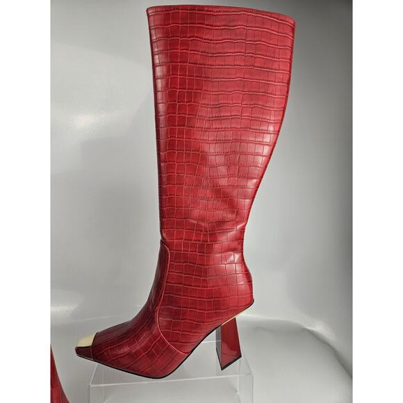 NIB Ninety Union Jada Size 9 Red Tall Boots w/ Gold Accents & Asymmetrical Heel - Picture 2 of 12